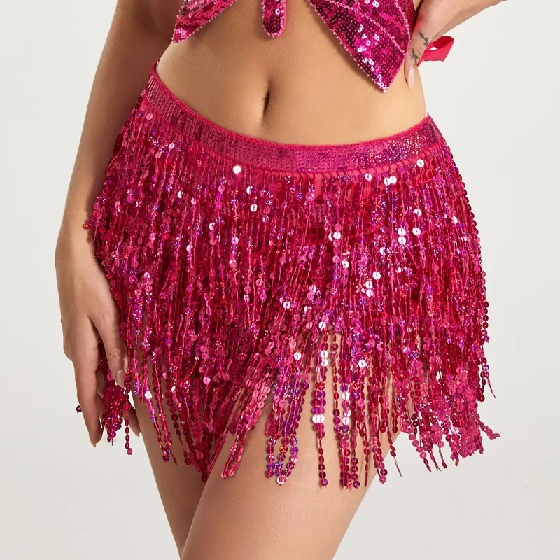 Sexy Sequins Tassel Dancewear Mini Skirt Women Clothes Jupe Femme Belly Dance Skirts Ladies Faldas Performance Stage Bottom Saia - Image 3